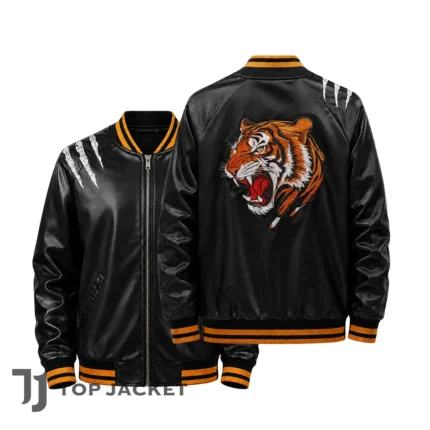 Mens Tiger Bomber Jacket, Black Satin Sukajan Jacket, Tiger Graphic Varsity Jacket, Japanese Streetwear Coat