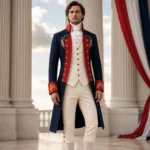 Men’s USA Colonial Costume, Red White Blue Historical Coat, 4th of July Formal Outfit