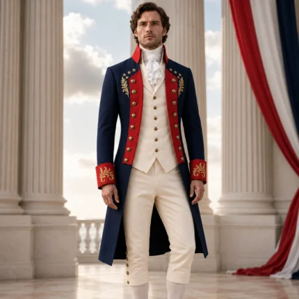 Men’s USA Colonial Costume, Red White Blue Historical Coat, 4th of July Formal Outfit
