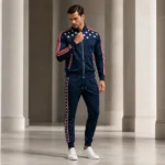 Men’s USA Tracksuit Set, Patriotic Zip Jacket and Pants, 4th of July Jogger Outfit, Navy Athletic Suit