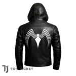 Men’s Venom Cosplay Leather Jacket, Black Symbiote Hoodie, Genuine Leather Superhero Costume, Motorcycle Jacket