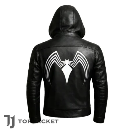 Men’s Venom Cosplay Leather Jacket, Black Symbiote Hoodie, Genuine Leather Superhero Costume, Motorcycle Jacket