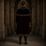 Mens Victorian Gothic Costume, Black Velvet Royal Cape Coat, Gold Embroidery Noble Lord Outfit