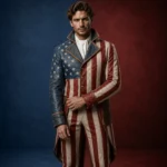 Revolutionary War Inspired Outfit, Men’s American Flag Tailcoat, Patriotic Cosplay Costume, USA Parade Wear