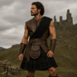Scottish Highlander Costume Men, Medieval Warrior Kilt Outfit, Leather Armor Renaissance Cosplay