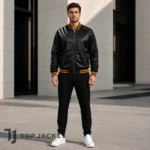 Tiger Print Satin Bomber Jacket, Mens Black Varsity Jacket, Streetwear Jacket, Animal Graphic Coat