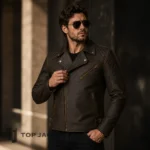 Vintage Brown Biker Jacket Men, Genuine Leather Motorcycle Jacket, Cafe Racer Moto Coat
