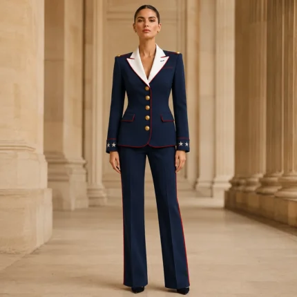 Women’s Patriotic Military Blazer Set, Navy Blue USA Parade Outfit, Custom 4th of July Costume