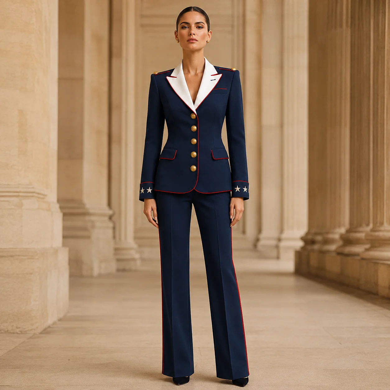 Women’s Patriotic Military Blazer Set, Navy Blue USA Parade Outfit, Custom 4th of July Costume Women’s Patriotic Military Blazer Set, Navy Blue USA Parade Outfit, Custom 4th of July Costume