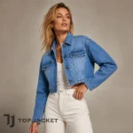 Anne Hathaway Style Cropped Jean Jacket, Womens Blue Denim Trucker Jacket, Medium Wash Short Jacket, Y2K Streetwear