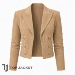 Beige Faux Suede Cropped Blazer, Women Gold Button Jacket, Carly Shay Inspired Fashion Coat