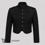 Black Cropped Band Jacket Men, Military Style Parade Coat, Braided Button Front Jacket, Formal Costume