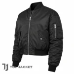 Black Cropped Bomber Jacket for Men, MA-1 Aviator Flight Jacket, Urban Streetwear Coat, Lightweight Nylon Zip Up Jacket