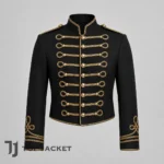 Black Cropped Drummer Jacket for Men, Gold Trim Hussar Military Blazer, Gothic Parade Band Coat, Steampunk Stage Outfit