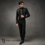 Black and Gold Military Crop Jacket for Men, Gothic Drummer Band Coat, Victorian Steampunk Officer Uniform, Festival Outfit