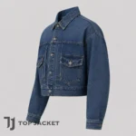 Blue Cropped Denim Jacket for Men, Oversized Trucker Jean Jacket, Vintage Wash Boxy Coat, Trendy Y2K Streetwear Jacket