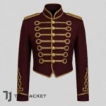 Burgundy Military Hussar Jacket Women, Gold Braided Cropped Officer Coat, Victorian Parade Band Costume