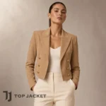 Carly Shay Inspired Sand Cropped Blazer, Women Faux Suede Jacket, Beige Double Breasted Crop Coat