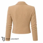 Carly Shay iCarly Inspired Crop Jacket, Sand Beige Faux Suede Blazer, Women Designer Style Coat