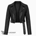 Demi Moore SF Awards Black Crop Moto Jacket, Women Leather Biker Jacket, Celebrity Inspired Streetwear
