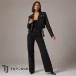 Emily Ratajkowski Black Cropped Moto Jacket, Women Leather Motorcycle Jacket, Street Style Outerwear