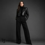 Jennifer Lopez Black Cropped Leather Jacket, Womens Belted Moto Biker Coat, Wide Lapel Celebrity Style Jacket
