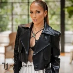 Jennifer Lopez Style Black Leather Crop Jacket, Womens Cropped Trench Moto Coat, Belted Biker Luxury Streetwear