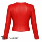 Kylie Jenner Inspired Red Crop Jacket, Womens Leather Blazer, Deep V Collarless Jacket, Slim Fit Zip Front Y2K Fashion