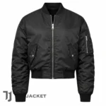 Mens Black Cropped Bomber Jacket, MA-1 Flight Jacket, Nylon Streetwear Jacket, Y2K Military Aviator Coat, Short Zip Up Jacket