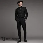 Mens Black Cropped Military Jacket, Braided Loop Button Coat, Gothic Parade Jacket, Short Band Jacket