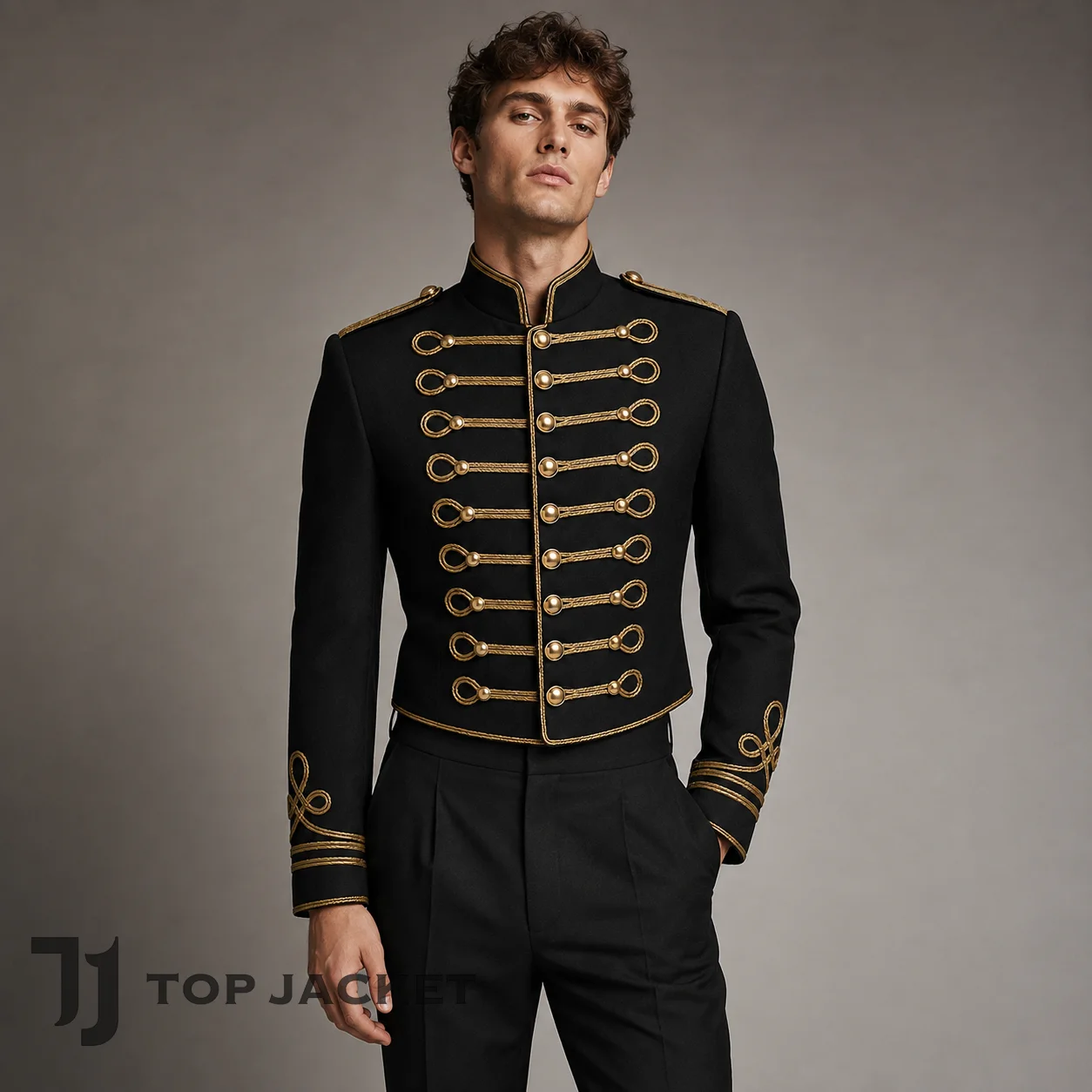 Men’s Black Cropped Military Jacket, Gold Braid Hussar Coat, Gothic Steampunk Marching Band Uniform, Victorian Parade Costume Men’s Black Cropped Military Jacket, Gold Braid Hussar Coat, Gothic Steampunk Marching Band Uniform, Victorian Parade Costume