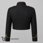 Men’s Black Cropped Military Jacket, Gold Trim Gothic Officer Coat, Steampunk Marching Band Blazer, Victorian Parade Costume