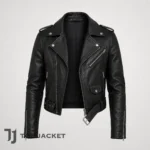 Men's Black Leather Biker Jacket, Cropped Motorcycle Moto Coat, Belted Asymmetrical Zip Jacket, Punk Rock Streetwear