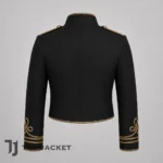 Men’s Black Military Crop Jacket, Gold Braided Band Leader Coat, Victorian Gothic Ringmaster Uniform, Cosplay Festival Costume