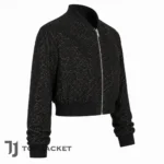 Men’s Black Sparkly Bomber Jacket, Cropped Sequin Party Jacket, Disco Festival Rave Streetwear