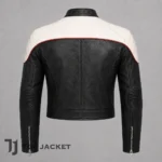 Mens Black White Cropped Moto Jacket, Leather Motorcycle Jacket, Cafe Racer Biker Coat, Retro Racing Jacket, Quilted Shoulder