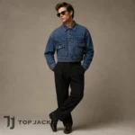 Men's Crop Denim Trucker Jacket: Retro Oversized Jean Streetwear - Image 3