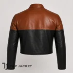 Men’s Brown Black Cropped Leather Jacket, Cafe Racer Motorcycle Jacket, Two Tone Biker Moto Jacket, Retro Streetwear