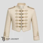 Men’s Cream Cropped Hussar Jacket, Gold Braided Military Officer Coat, Gothic Band Leader Jacket, Royal Prince Costume