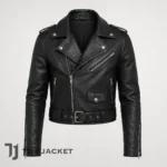 Men's Cropped Black Biker Jacket, Leather Motorcycle Moto Coat, Belted Zipper Jacket, Gothic Punk Rock Fashion Streetwear