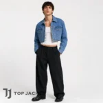 Men’s Cropped Denim Jacket Hoshi Inspired, Blue Trucker Jean Jacket, Kpop Fashion Outfit, Oversized Streetwear Crop Jacket