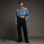 Men’s Cropped Denim Jacket, Oversized Blue Jean Trucker Jacket, Raw Hem Crop Jacket, Y2K Streetwear Denim Coat
