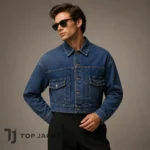Men's Crop Denim Trucker Jacket: Retro Oversized Jean Streetwear