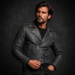 Men’s Cropped Leather Biker Jacket, Distressed Black Moto Jacket, Vintage Motorcycle Coat, Punk Rock Gothic Rider Jacket