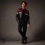 Men’s Cropped Leather Jacket, Burgundy Black Colorblock Cafe Racer, Short Moto Biker Motorcycle Jacket, Retro Racing Coat