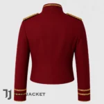 Men’s Cropped Military Jacket, Red Gold Hussar Coat, Steampunk Officer Uniform, Victorian Parade Band Stage Costume