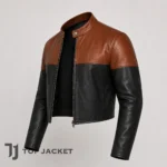 Men’s Cropped Moto Jacket, Brown Black Leather Motorcycle Jacket, Cafe Racer Biker Coat, Short Vintage Streetwear Jacket