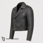 Men’s Cropped Motorcycle Leather Jacket, Distressed Vintage Biker Coat, Black Moto Jacket, Cafe Racer Punk Gothic Streetwear