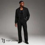 Men’s Cropped Sequin Bomber Jacket, Black Shimmer Party Coat, Stage Wear Concert Disco Outfit