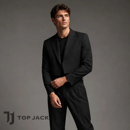 Men’s Cropped Suit Blazer, Black Tailored Short Jacket, Minimalist Designer Style Menswear, Wedding Evening Party Coat